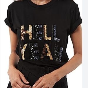 "Hell Yeah"  Seta Hand Embellished  Tee Shirt Size XS